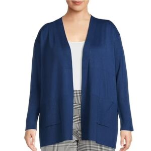NWT Terra & Sky Open Front Cardigan Women's 2X Blue Minimalist Retro Casual